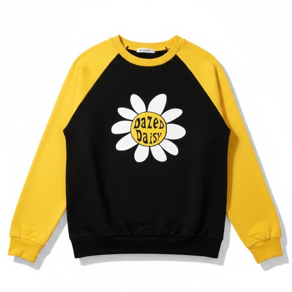 Dangerfield Dazed Daisy Black Yellow Women's 10 Raglan Cotton Sweatshirt Casual
